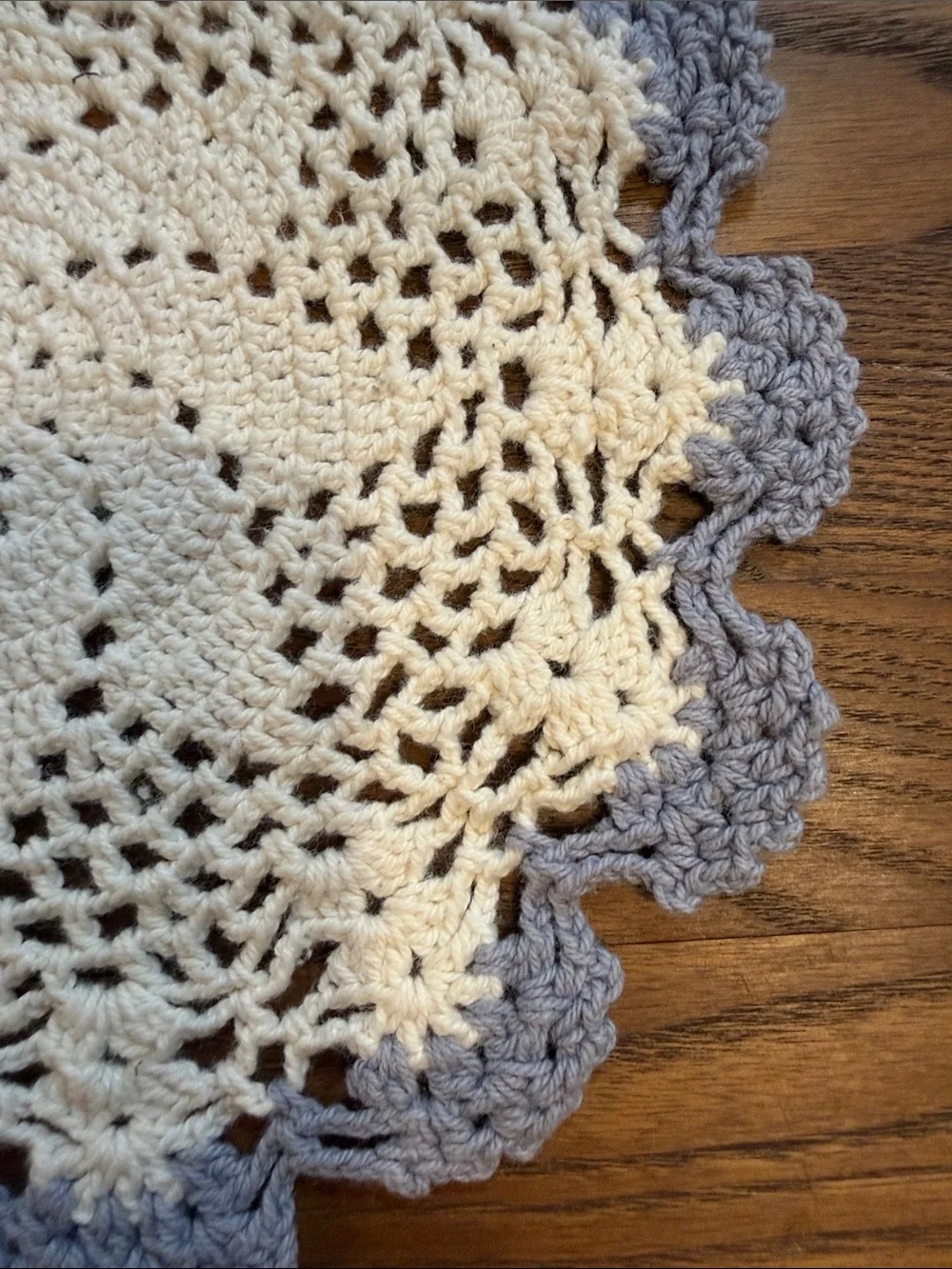 Source Unknown Crochet Doily in Cream with Lavender Edge